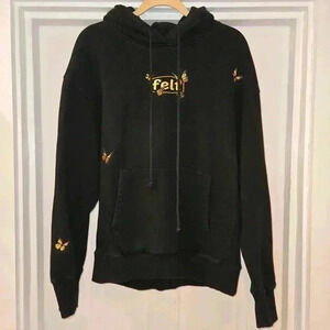 Felt Womens Heavy Oversized Sweatshirt Embellished Stitching Black Size Medium